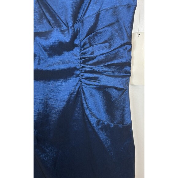 ADRIANNA PAPELL Blue Shimmer Sheath Dress 8 Ruched Split Neck Party Cocktail NEW - Picture 5 of 14